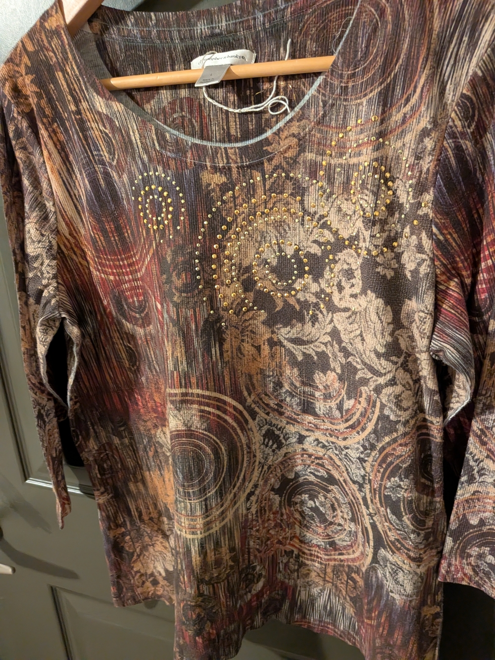 Christopher & Banks Multicolor Scoop Neck Long Sleeve Top - Brown, Red, Cream
